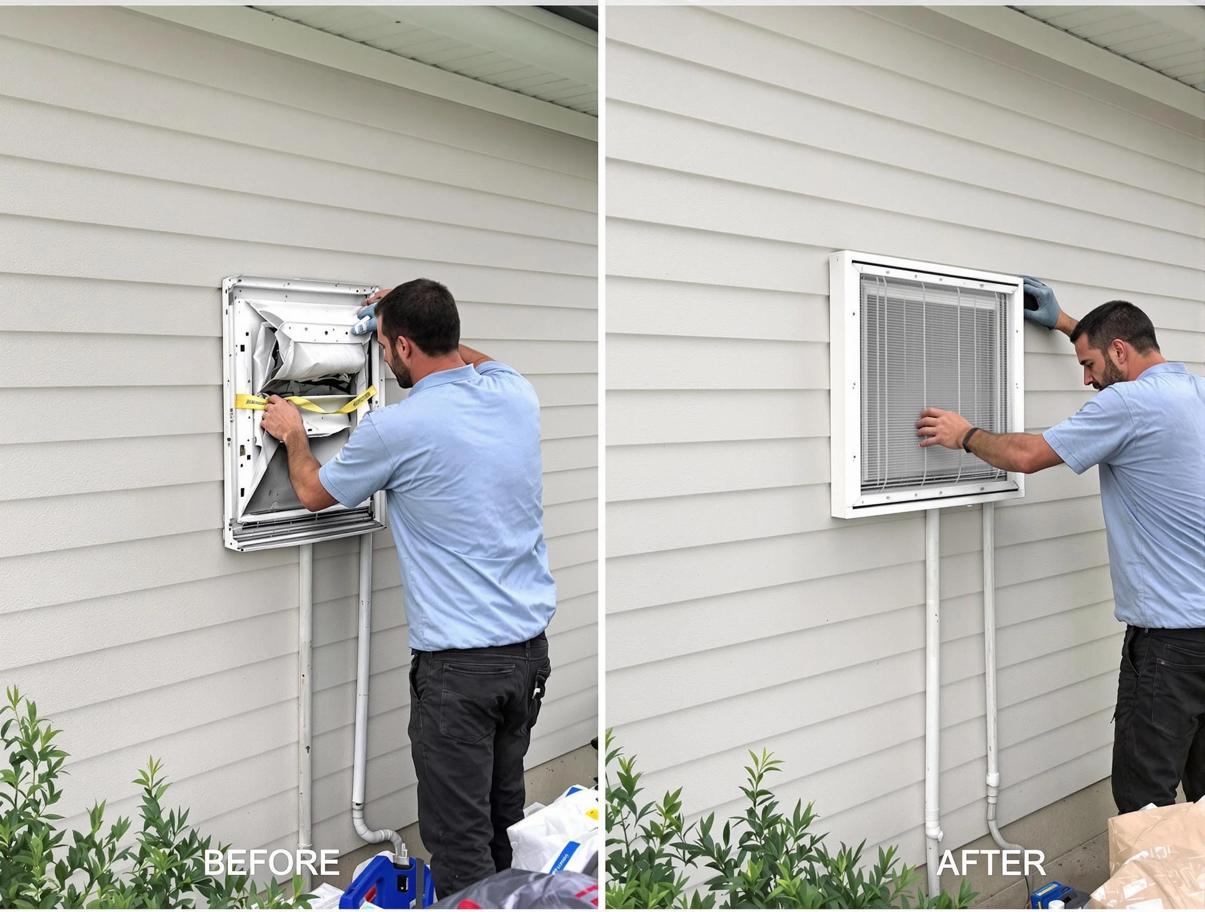 Swissvale Dryer Vent Cleaning technician installing high-quality dryer vent cover at a residential property in Swissvale